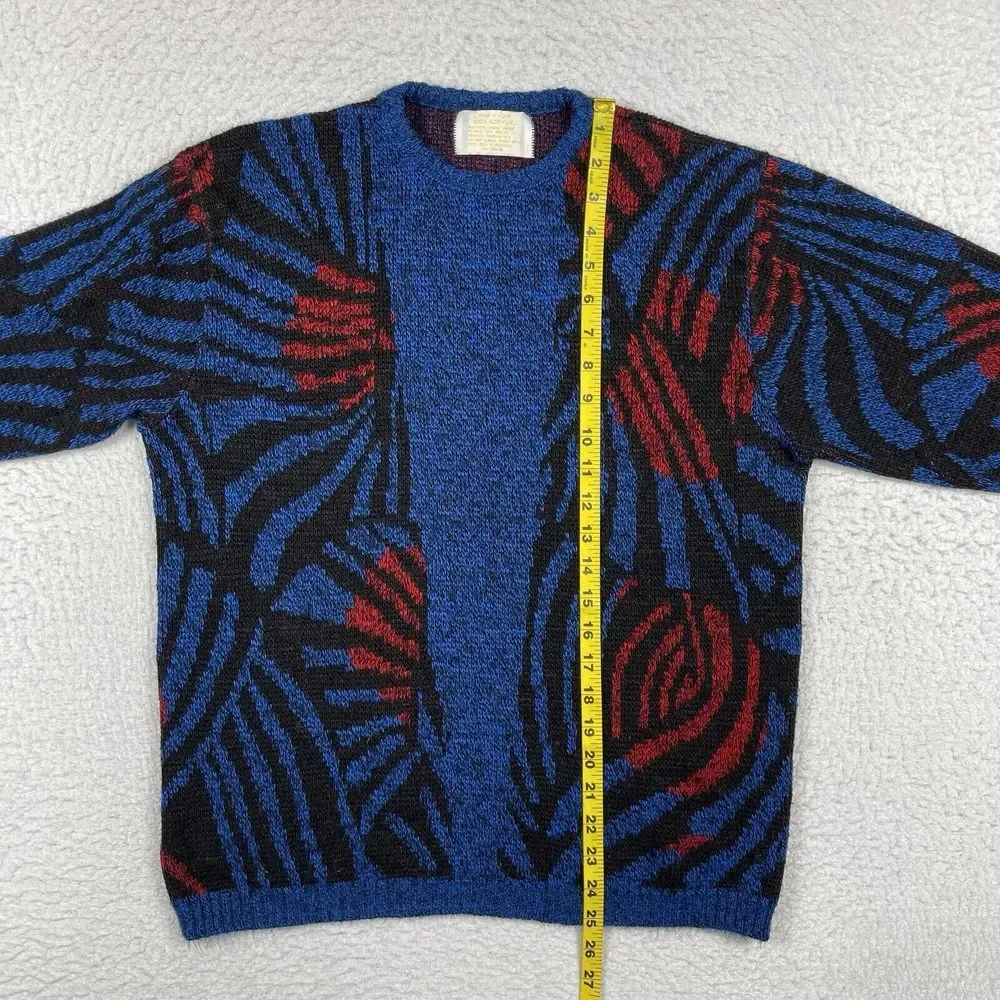 Vintage Sweater‎ Womens Large Blue Red Pullover Artsy Casual Workwear Academia